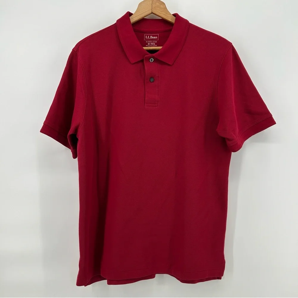 LL Bean Polo Shirt Mens Medium Red Slightly Fitted‎ Short Sleeve Classic Preppy